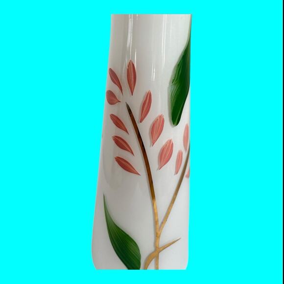 Vintage Bartlett Collins Bud Vase Hand Painted White Blown Glass Floral 9” - Picture 5 of 11